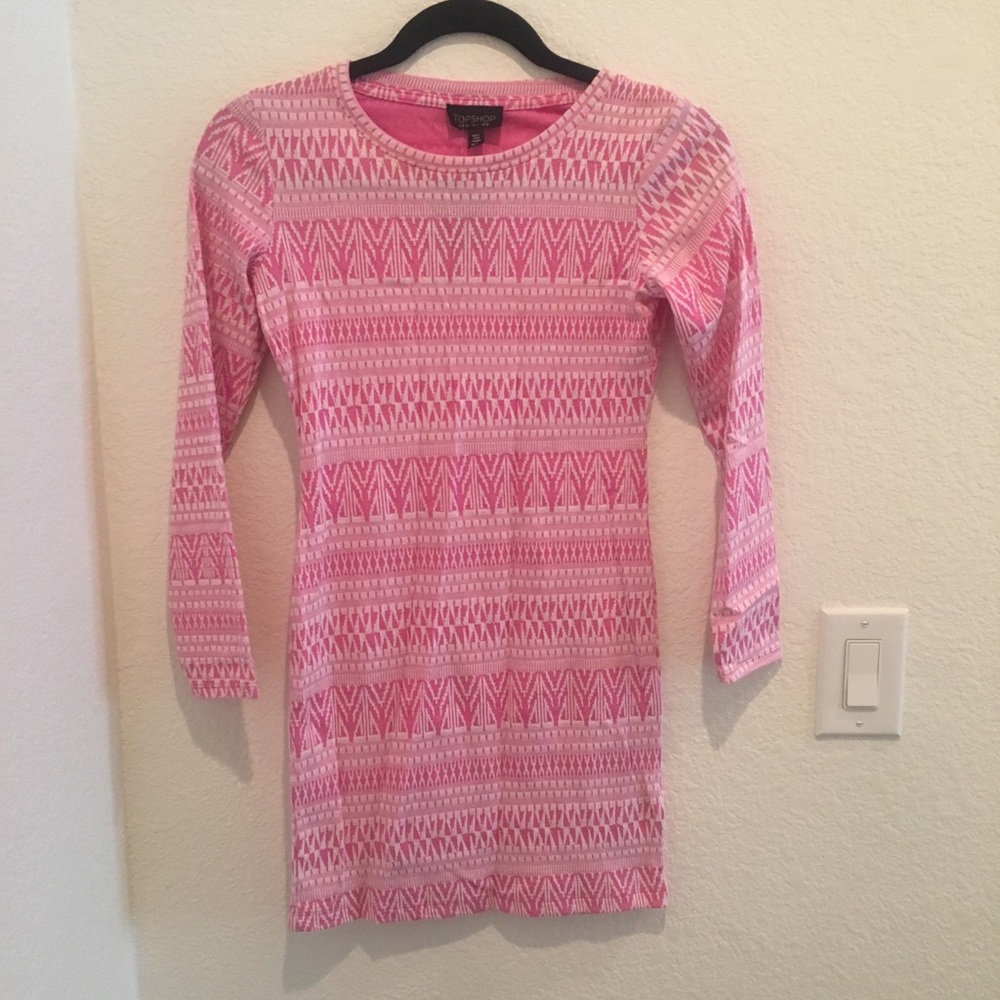NWT Topshop pink long sleeve mini dress size 4